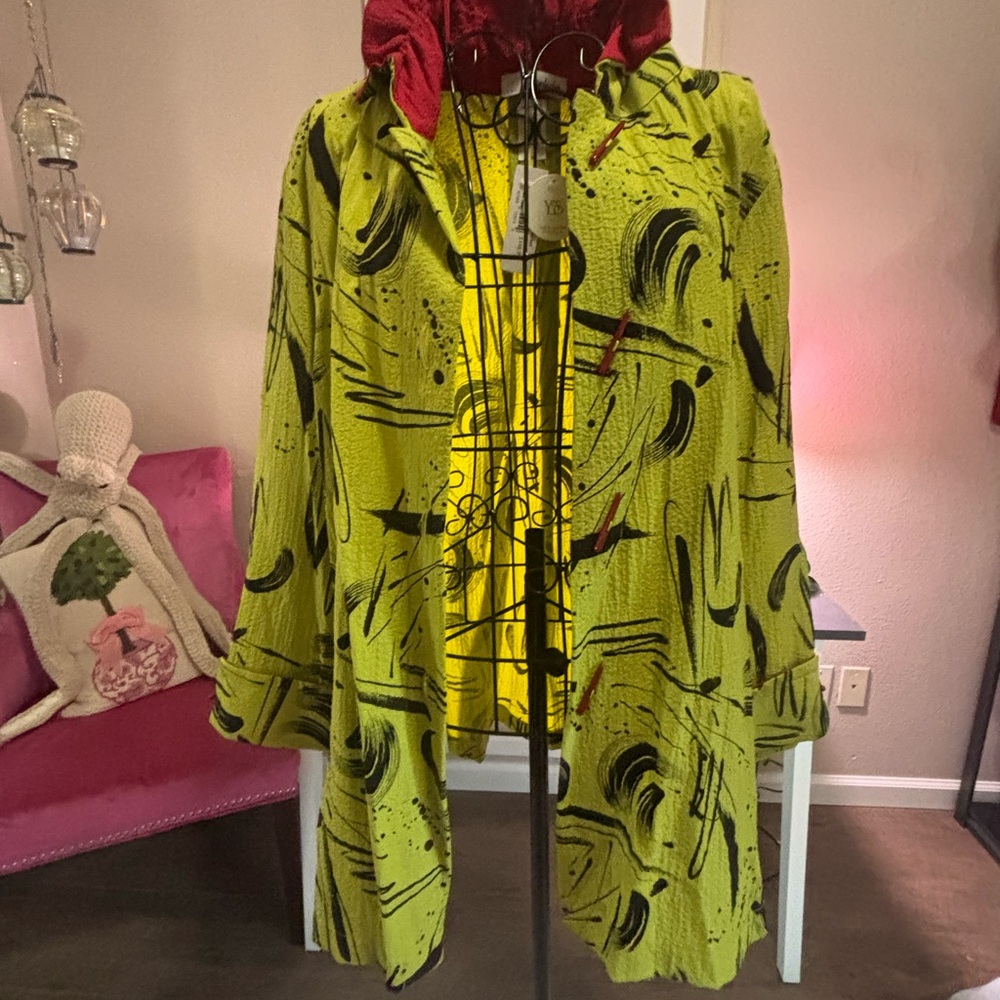 Y&S Women’s XL Lime Green Abstract Print shirt jacket - Picture 13 of 16